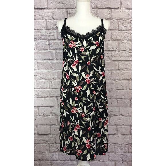 Bobeau Size XL Black Floral Print Lace Trim Slip Dress NWT - Picture 3 of 9